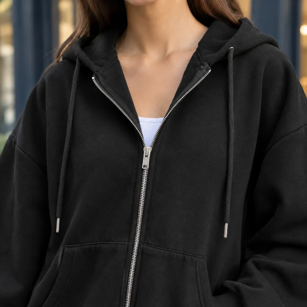 Relaxed Zip-Front Polished Hoodie