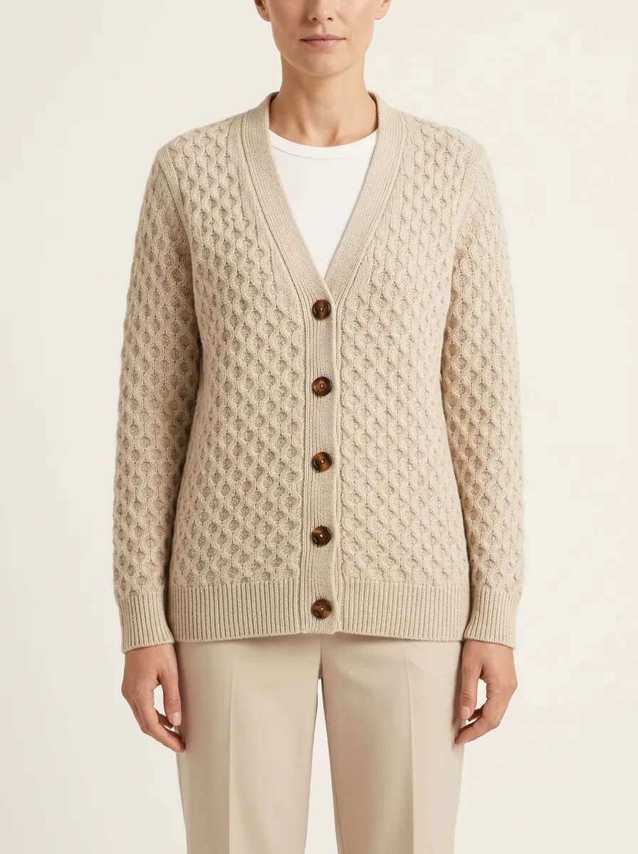 Women's Textured Knit V-Neck Cardigan