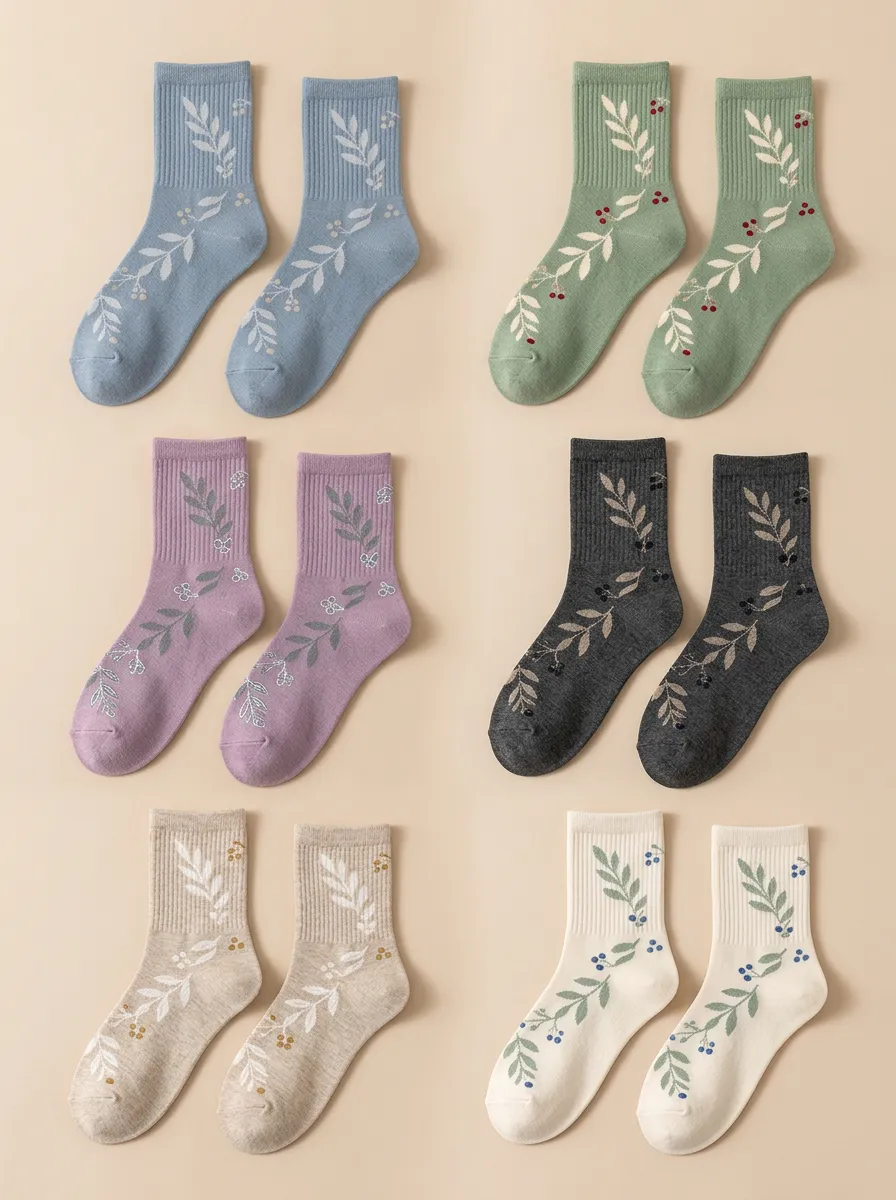 Women's Berry Mid-Calf Crew Socks Six Pair Set