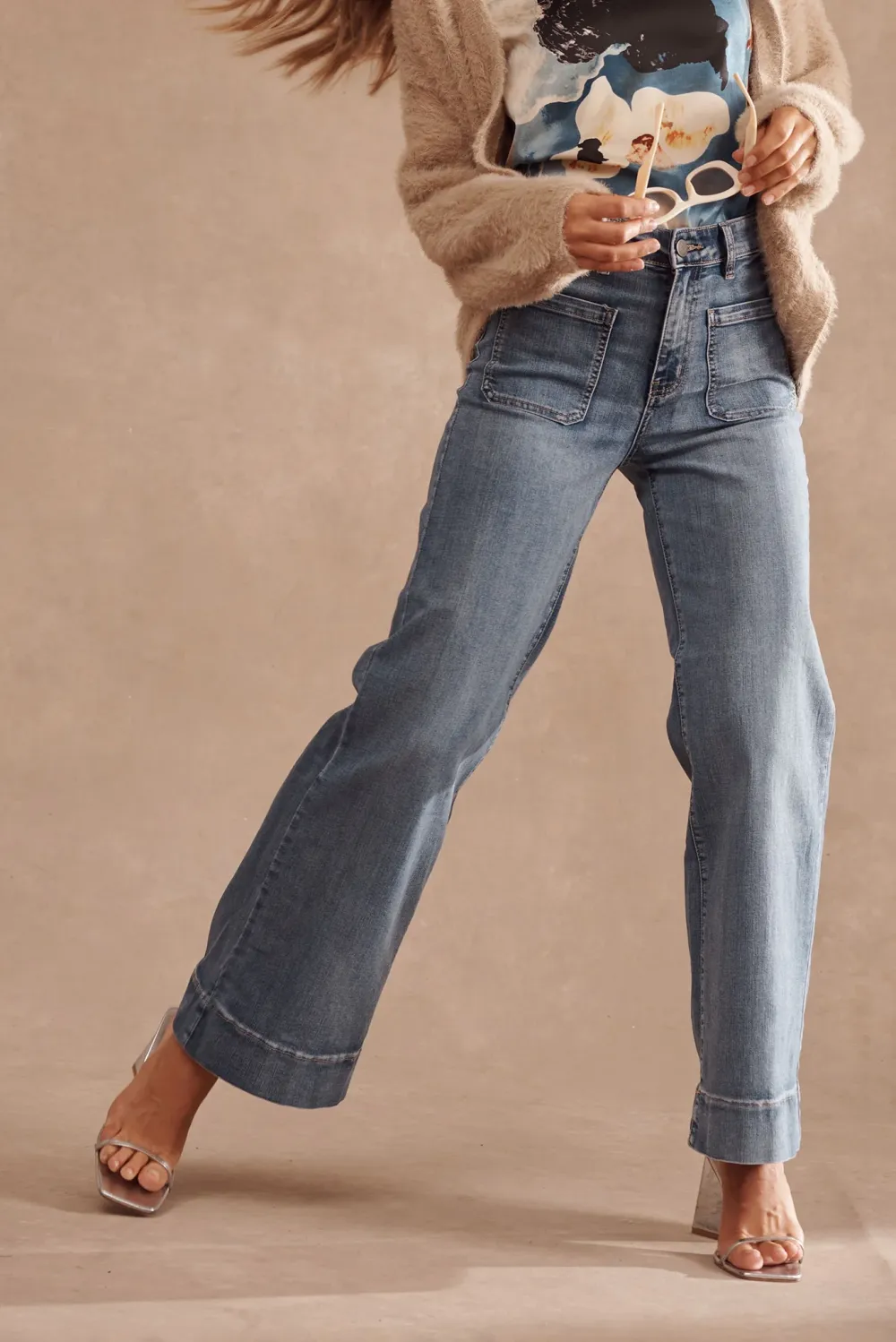 Blue High Waisted Wide Leg Jeans