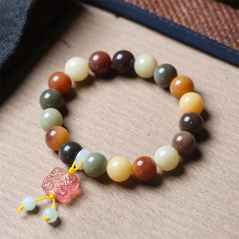 Natural Gradient Bodhi Seed Liuli Glass Charm Bracelet