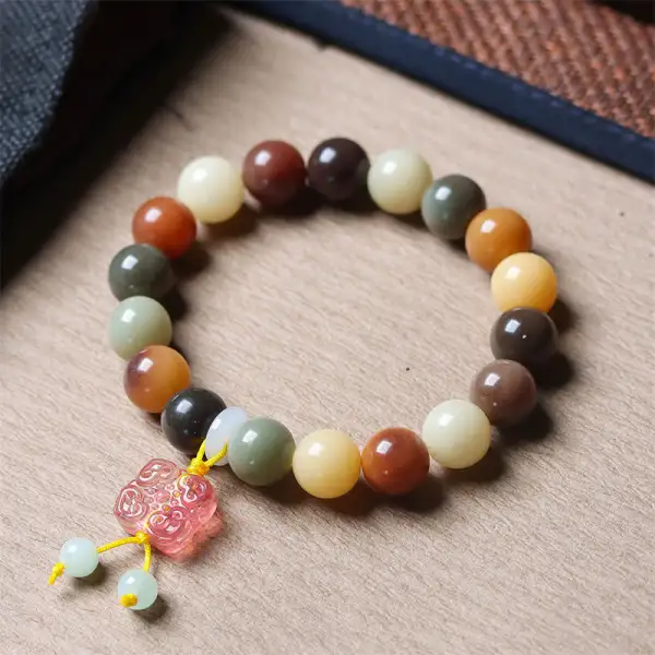 Natural Gradient Bodhi Seed Liuli Glass Charm Bracelet