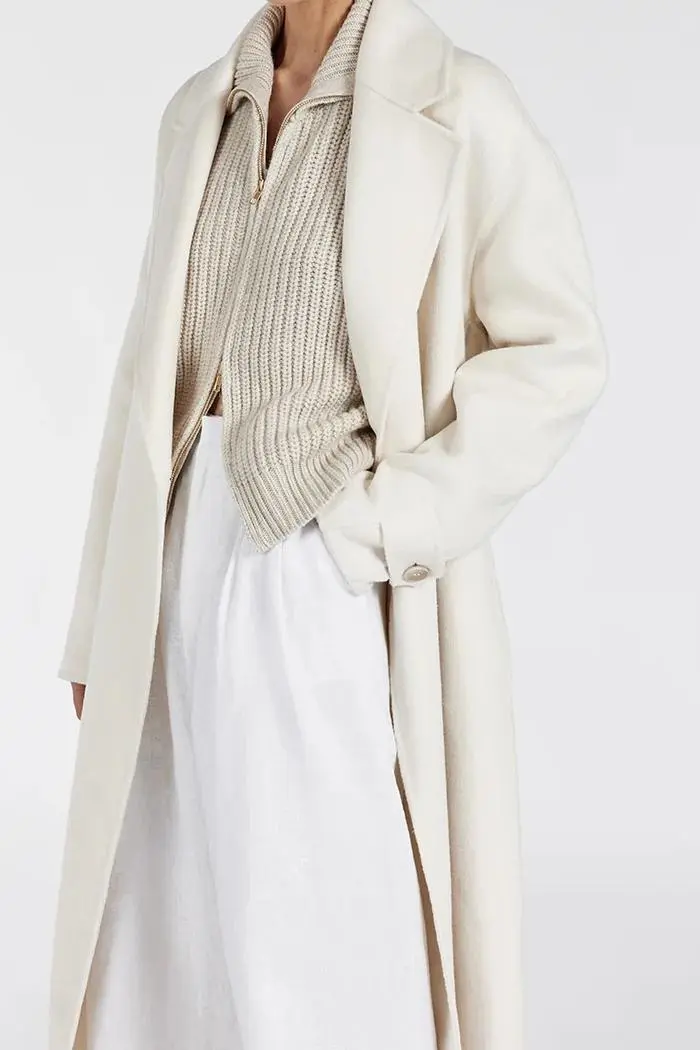 CREAM WOOL WRAP COAT