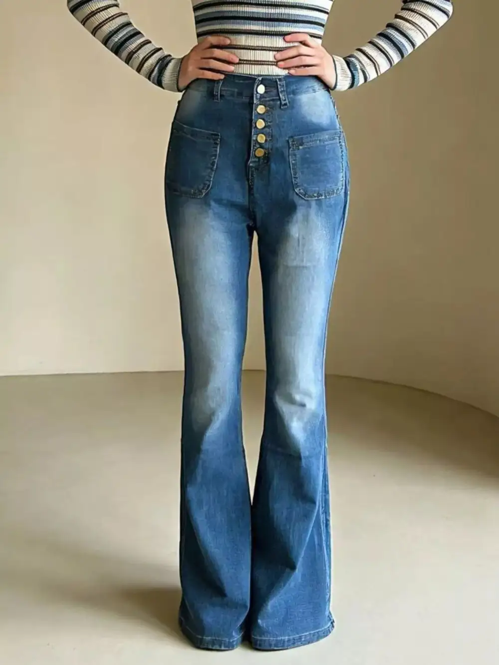High-Waisted Button-Fly Flare Jeans