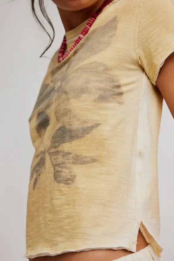Yellow Floral Print Vintage Style Tee