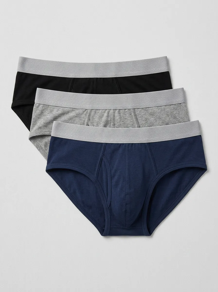 Men's Solid Color Elastic Waistband Cotton Briefs Underwear Set Underwear