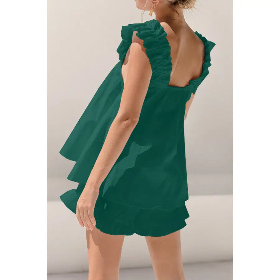 Ruffled Square Neck Top and Shorts Set