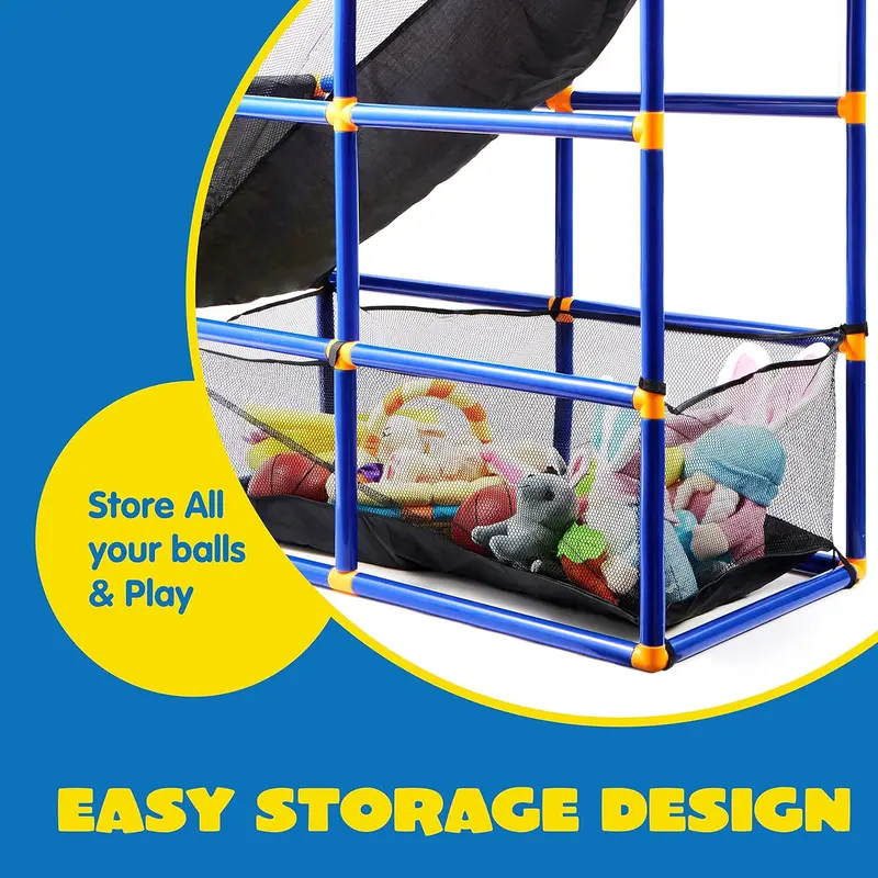 Ball storage net integrated with the basketball game set