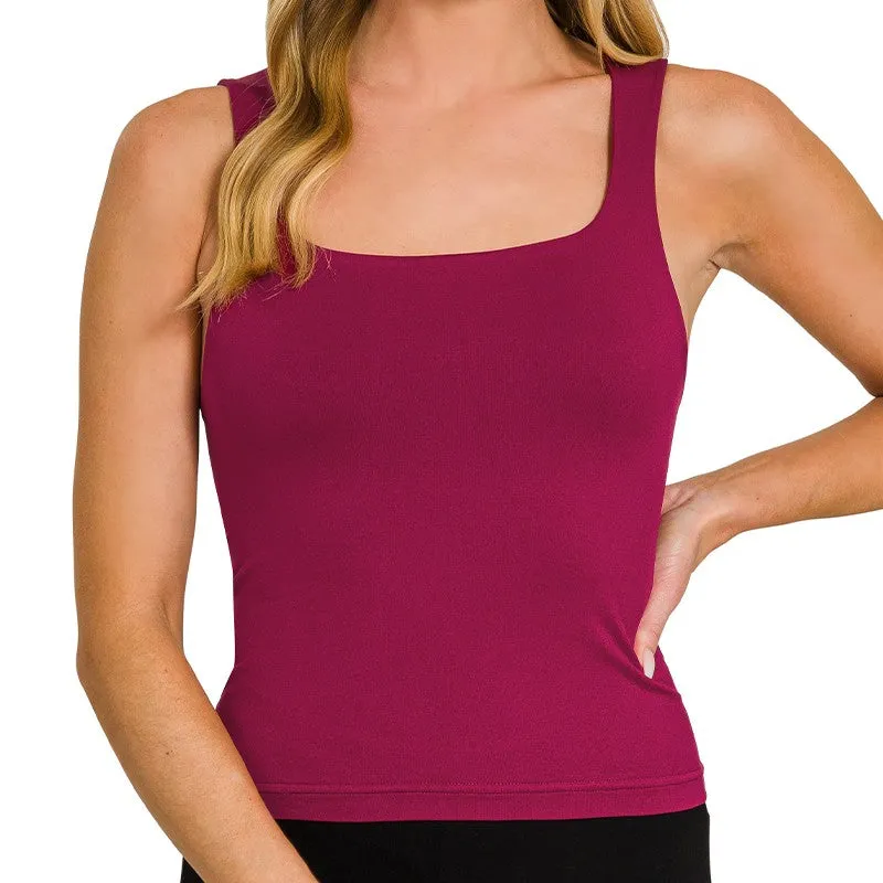 Seamless Double Layered Square Neck Tank Top