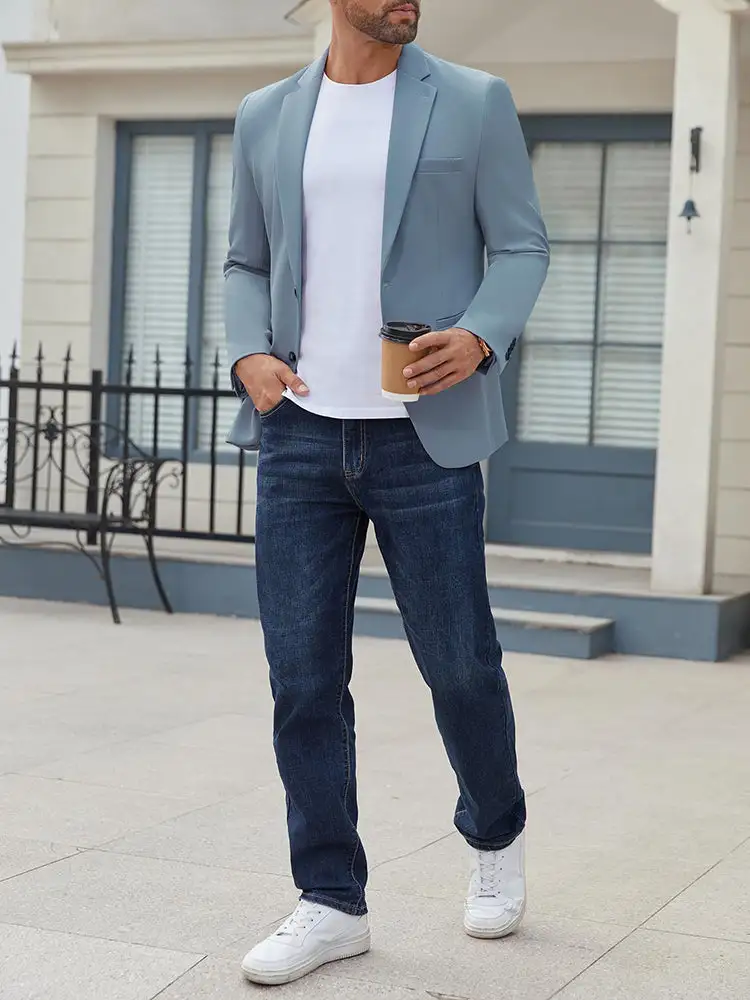 Textured Weave Sharp Lapel Blazer Jacket