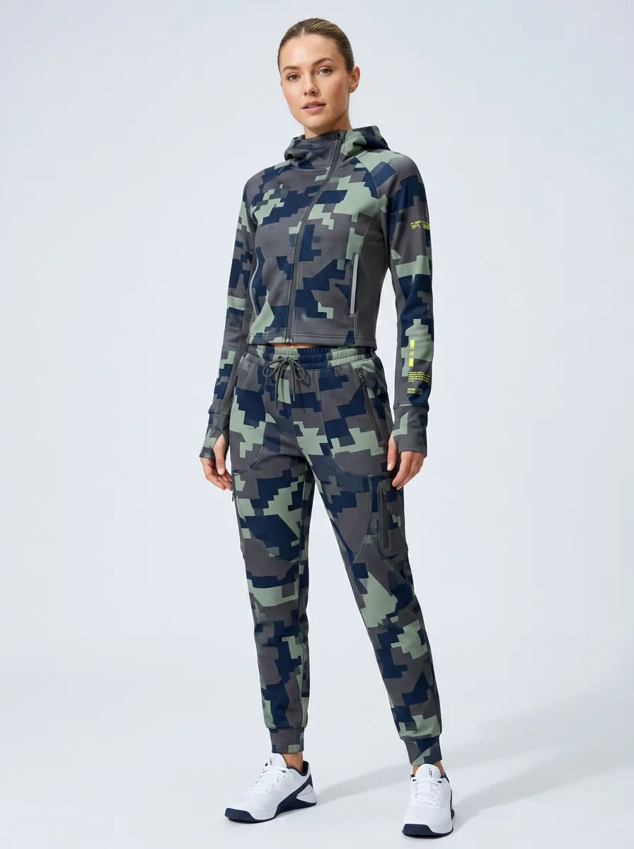 Women's Activewear Digital Camo Printed Hoodie Jogger Set