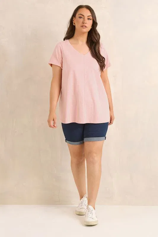 Blush Pink V-Neck Cotton T-Shirt