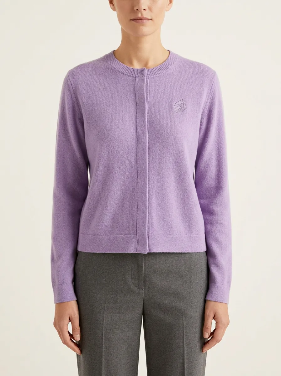 Women's Lavender Crew Neck Knit Cardigan
