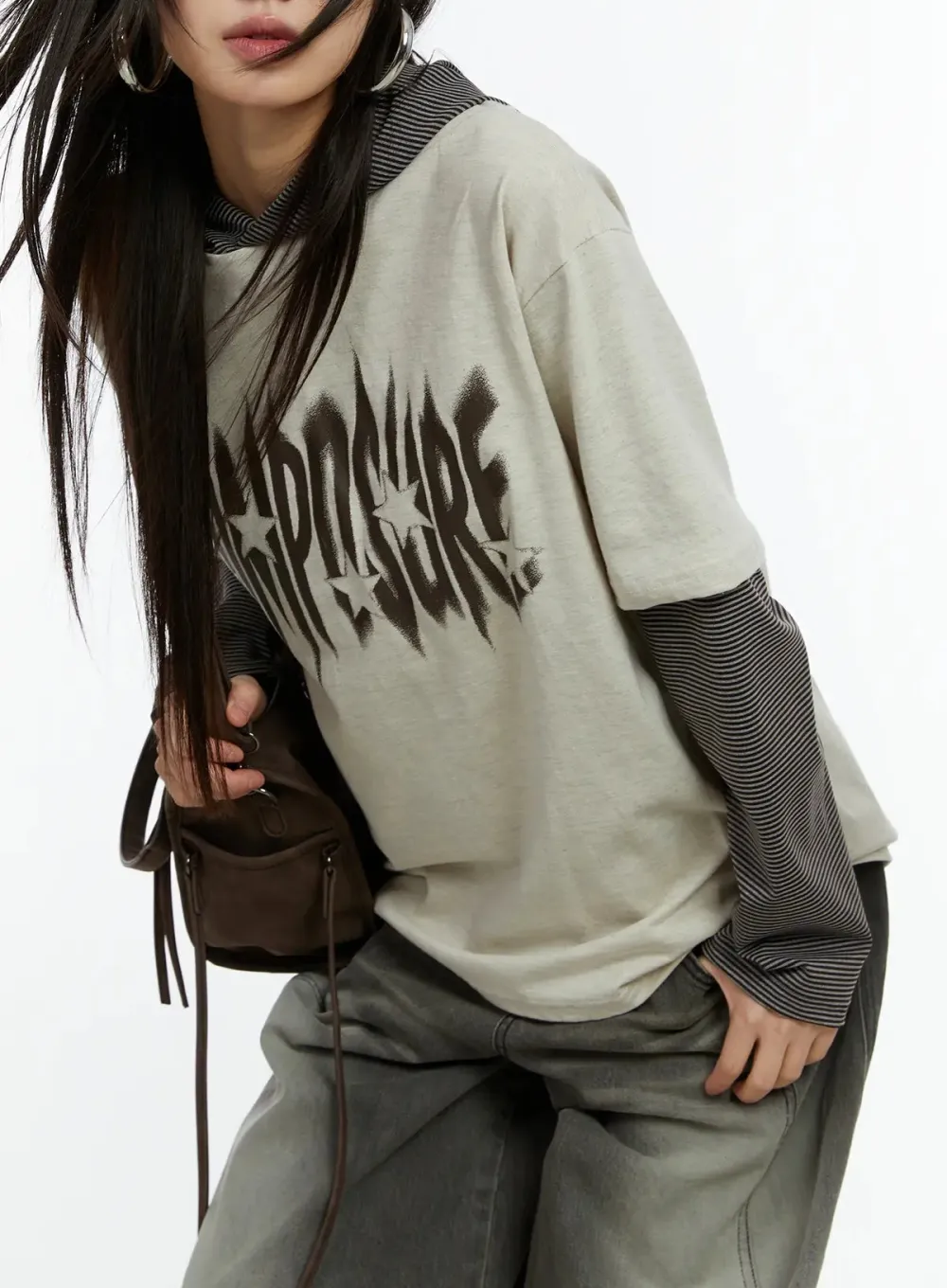 Layered Hooded Graphic Long Sleeve Top