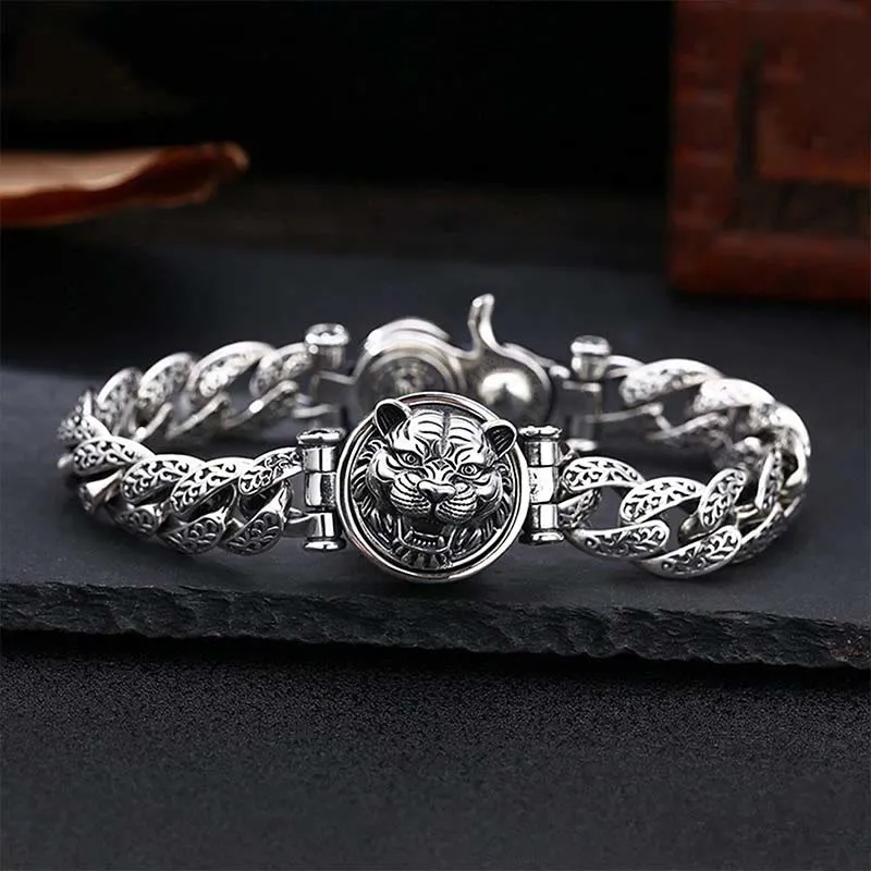 Tiger Tang Dynasty Flower Design Engraved Bracelet