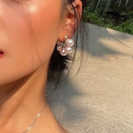 Vintage Pearl Metal Statement Earrings