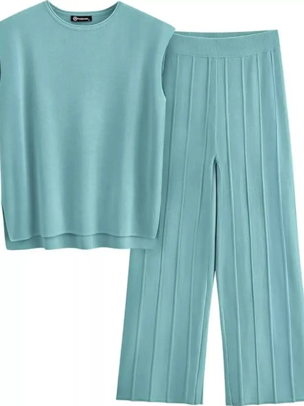 Relaxed Casual Solid Cap Sleeve Top and Pants Knit Set