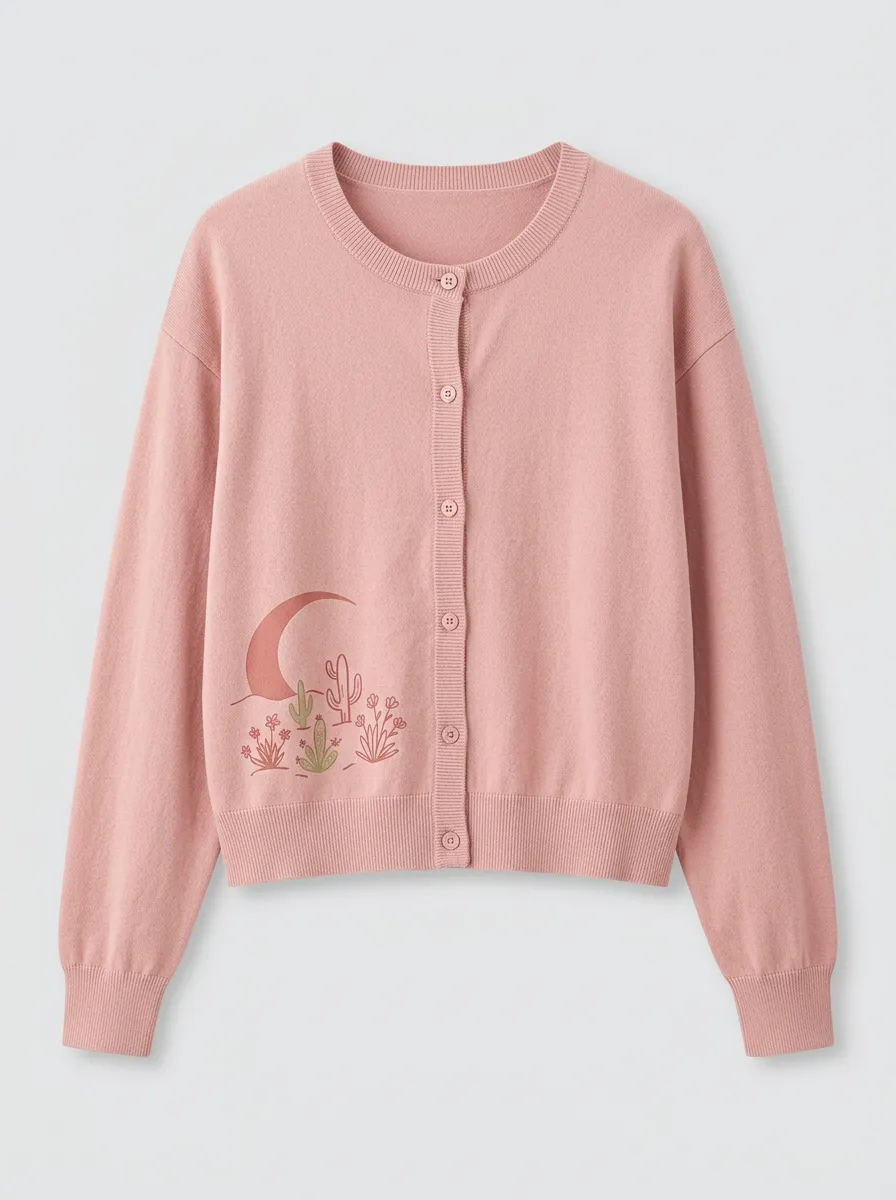 Women's Crew-Neck Graphic Moon Cardigan