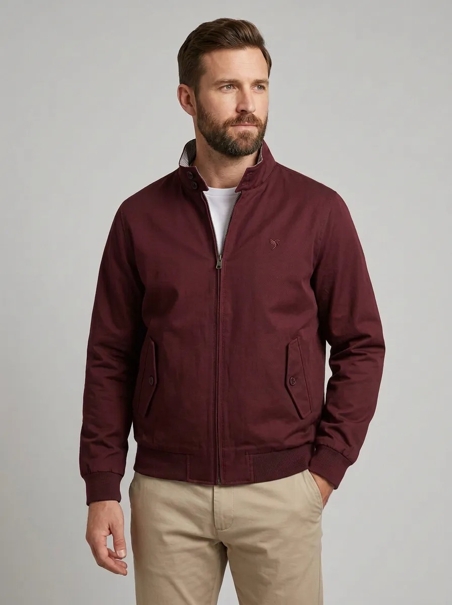 Men's Navy Stand-Collar Harrington Jacket