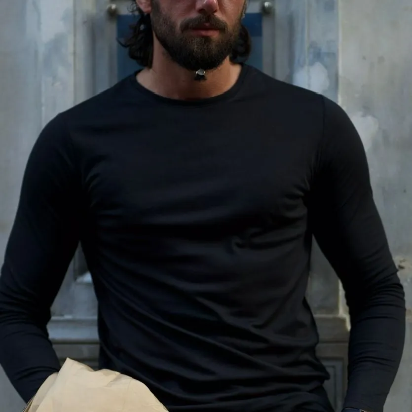 Classic Round Neck Slim Fit Cotton Knit Sweater