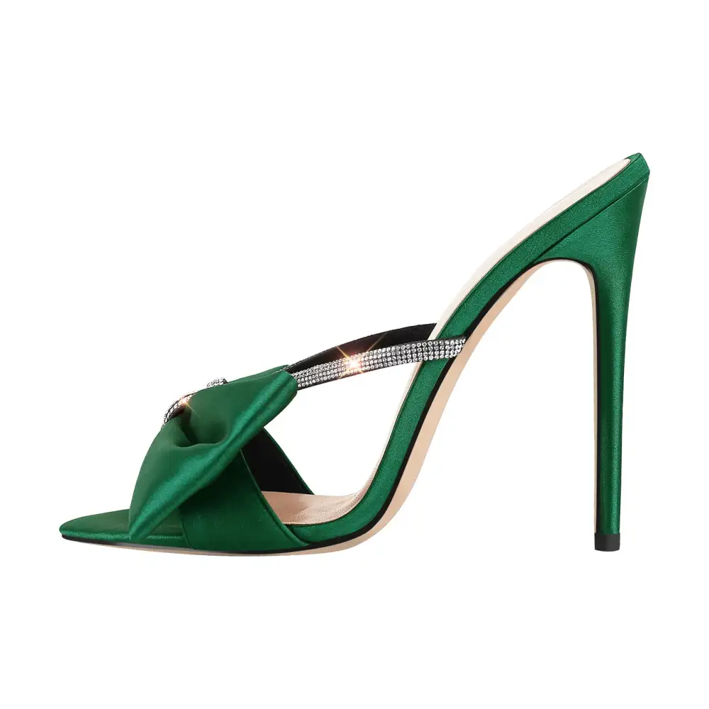 Pointed Toe Bow Rhinestone High Heel Sandals