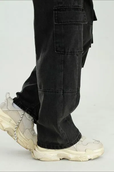 High-Rise Relaxed Cropped Washed Straight Leg Jeans
