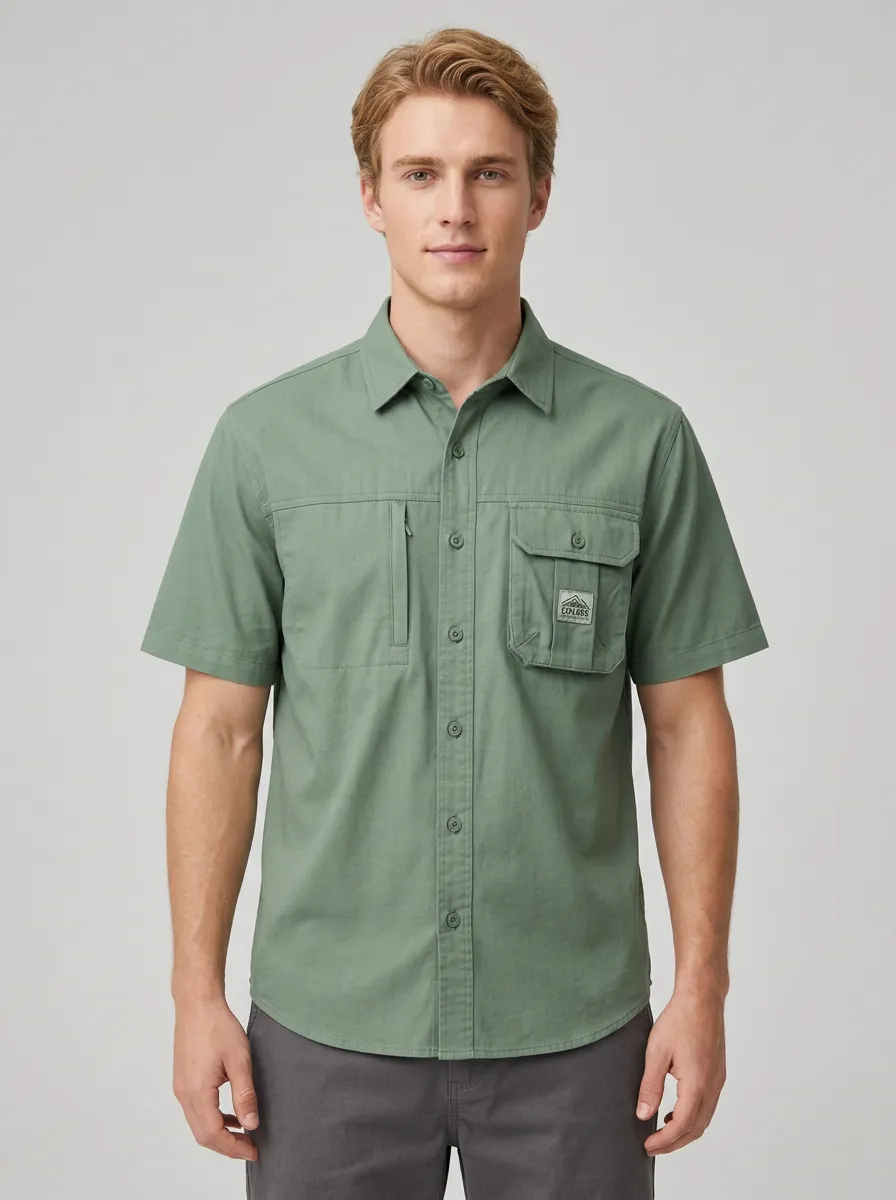 Men's Outdoor Hiking Mountain Logo Printed Short Sleeve Shirt