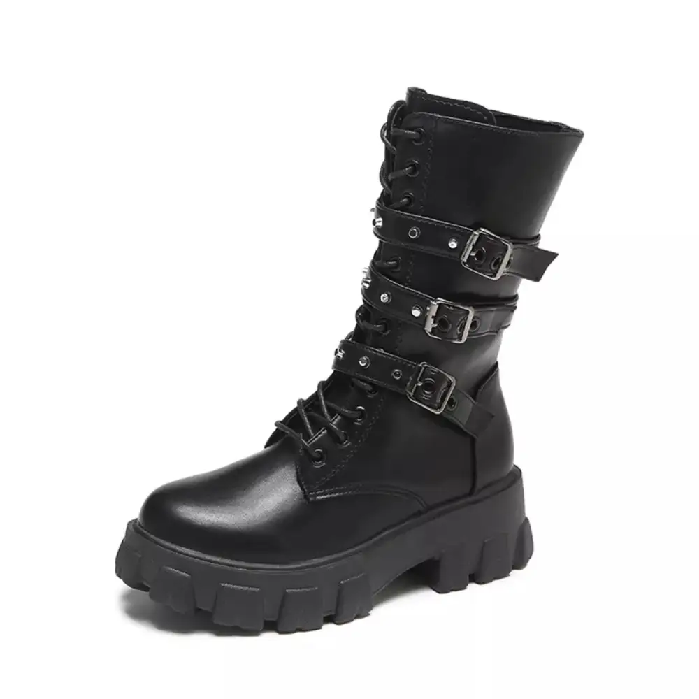Buckled Lace Up Combat Boots