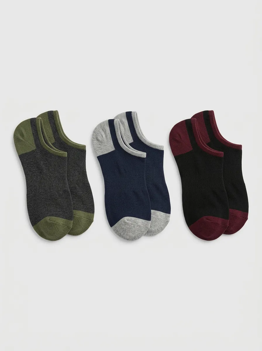 Men's Three-Pair Contrast Heel No-Show Sock Set