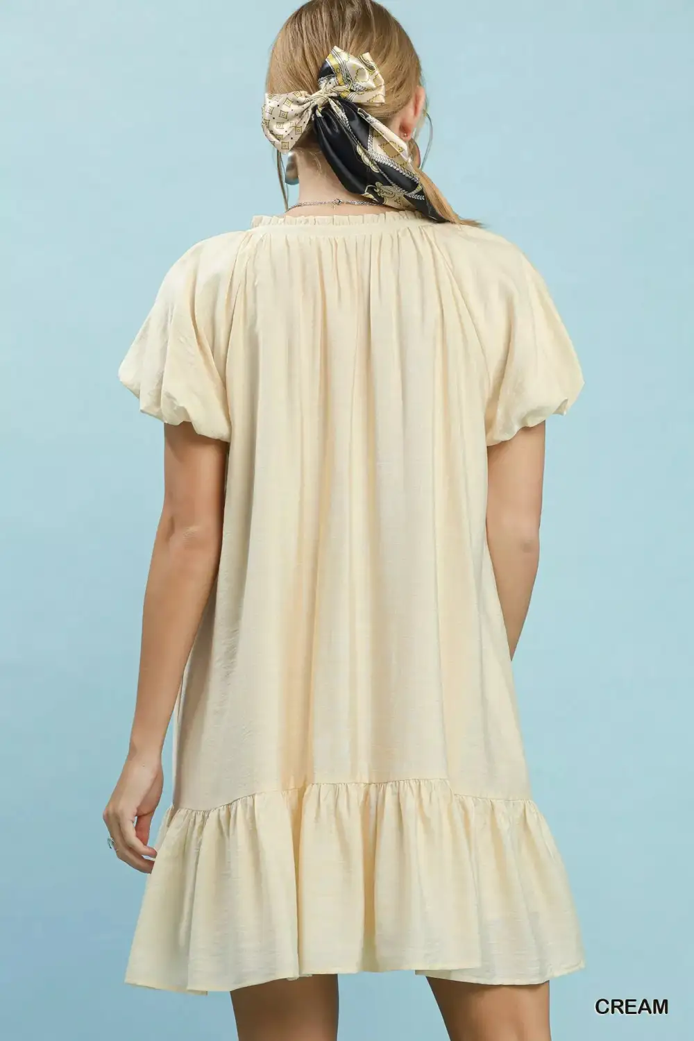 V-Neck Short Sleeve Tiered Ruffle Hem Mini Dress