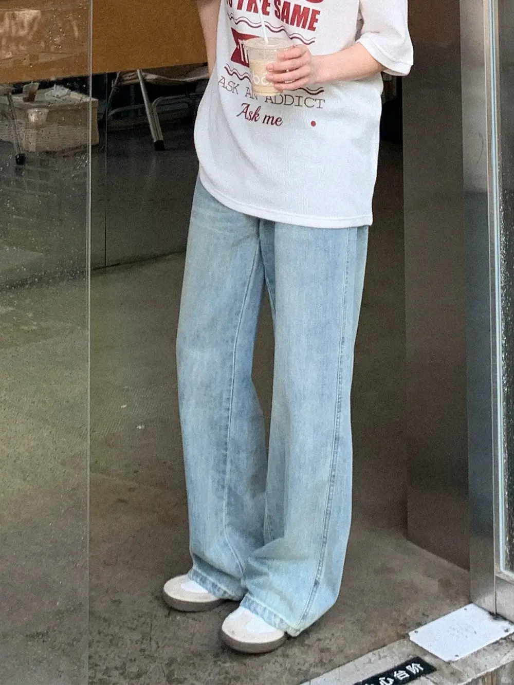 Washed And Faded Straight Cut Jeans