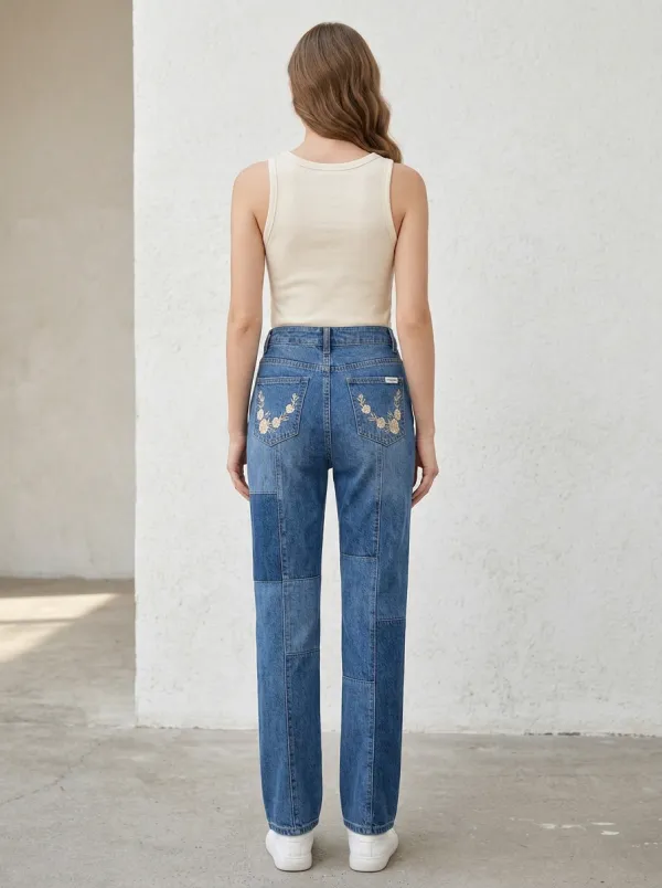 Women's Floral Embroidery Patchwork Printed Jeans