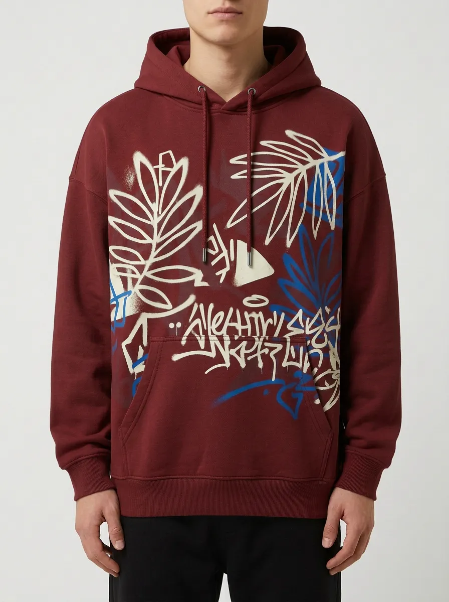 Unisex Streetwear Tropical Graffiti Leaf Hoodie