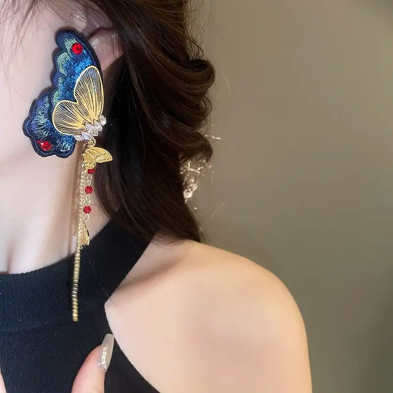 Vintage Butterfly Tassel Drop Earrings