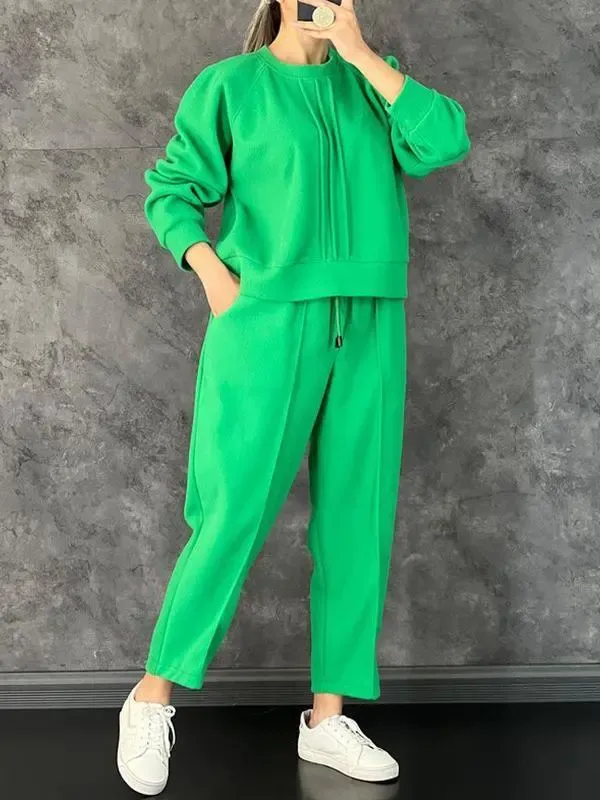 Women's Casual Long Sleeve Sweatshirt Solid Color Suit