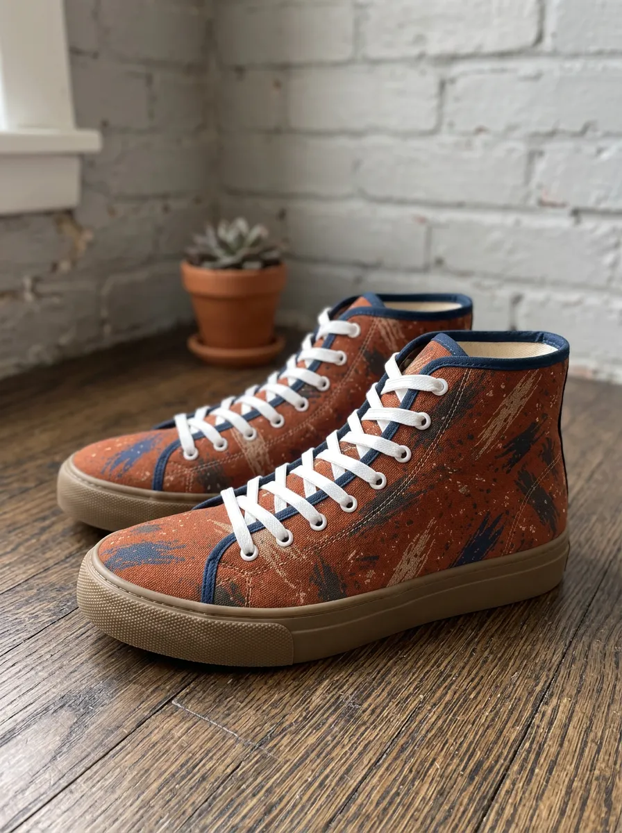 Men's Refined Abstract Paint Splatter Patterned High Top Canvas Shoes