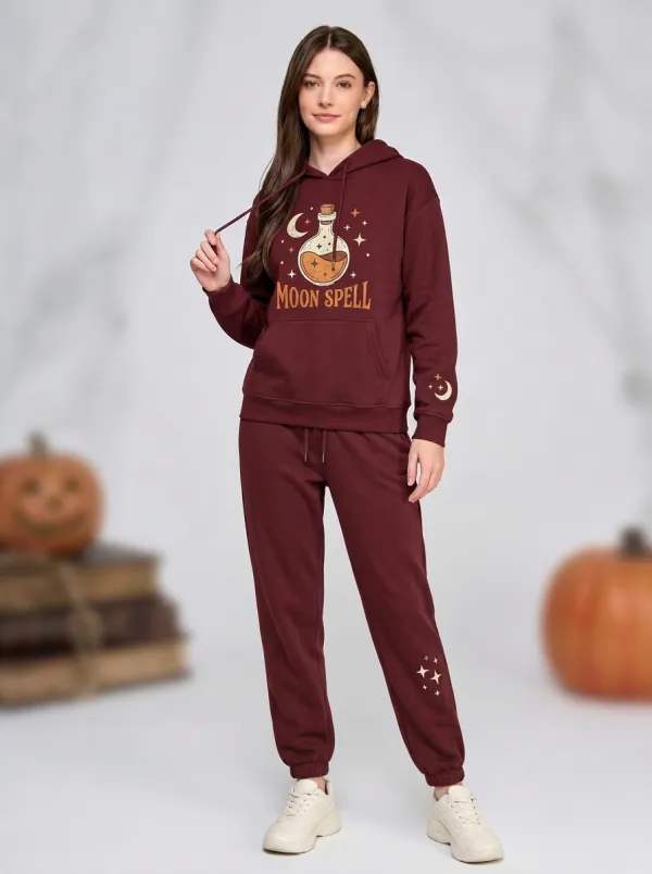 Women's Halloween Moon Spell Potion Printed Jogger Set