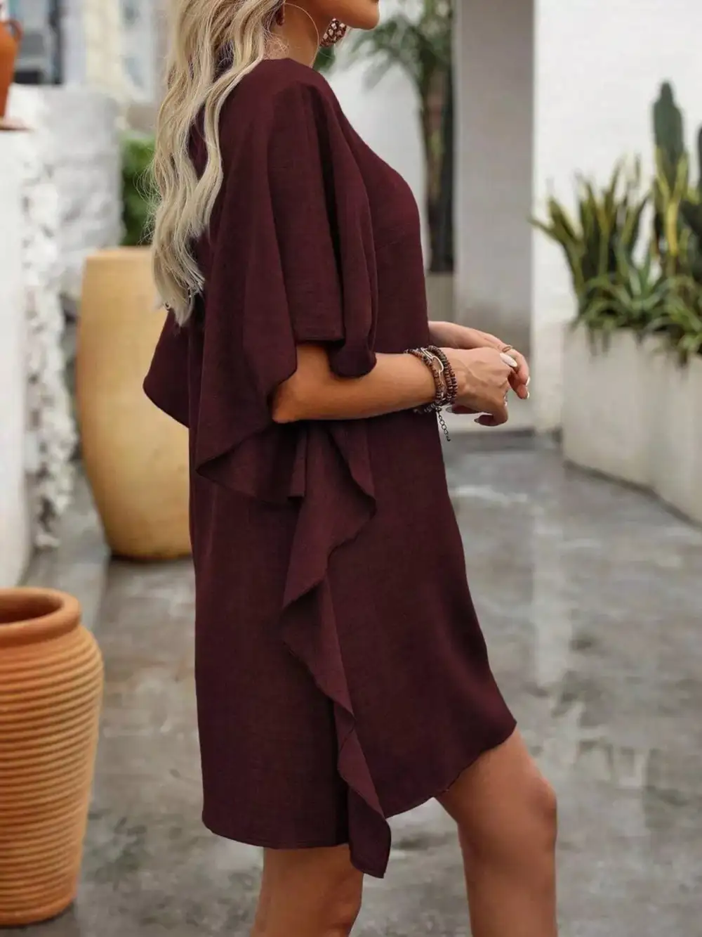 V Neck Ruffle Flutter Sleeve Mini Dress