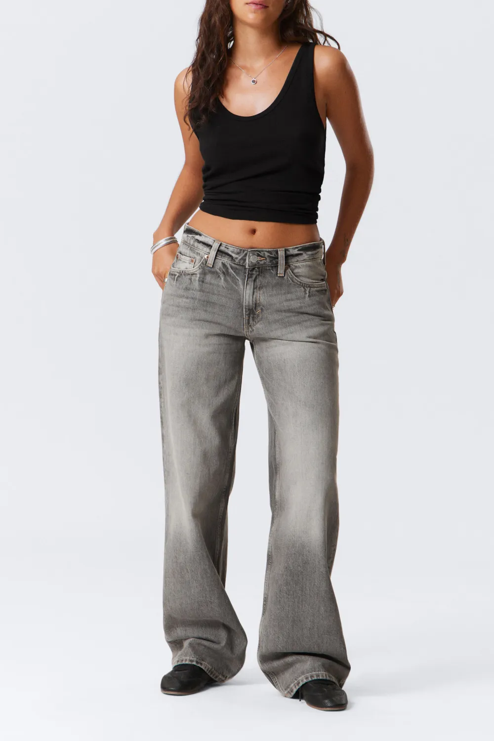 Pocketed Button Wide Leg Jeans