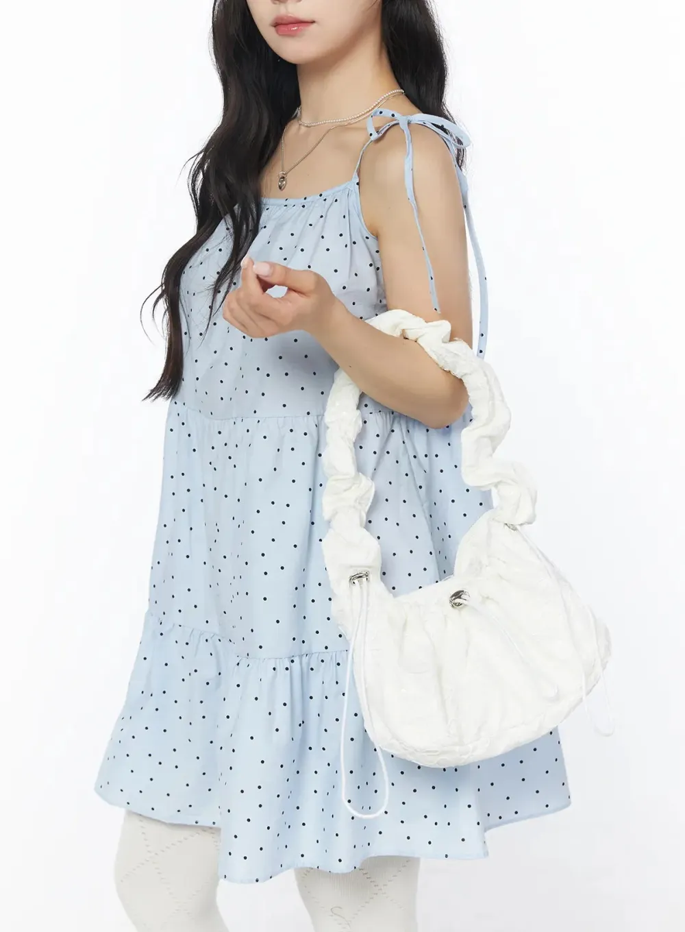 Ruched Handle Drawstring Shoulder Bag