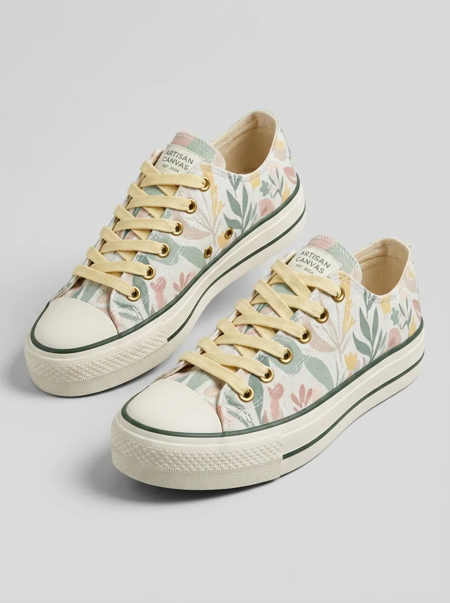 Women's Botanical Floral Art Printed Canvas Shoes