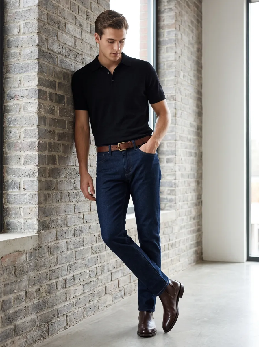 Men's Classic Dark Wash Denim Straight Leg Jeans