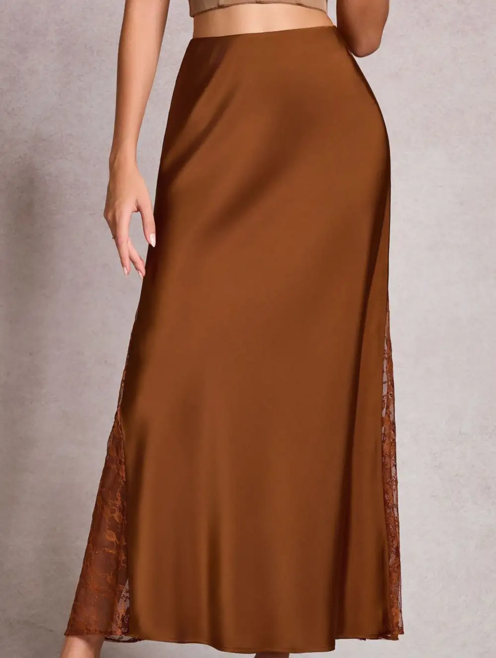 Satin Lace A-Line Midi Skirt