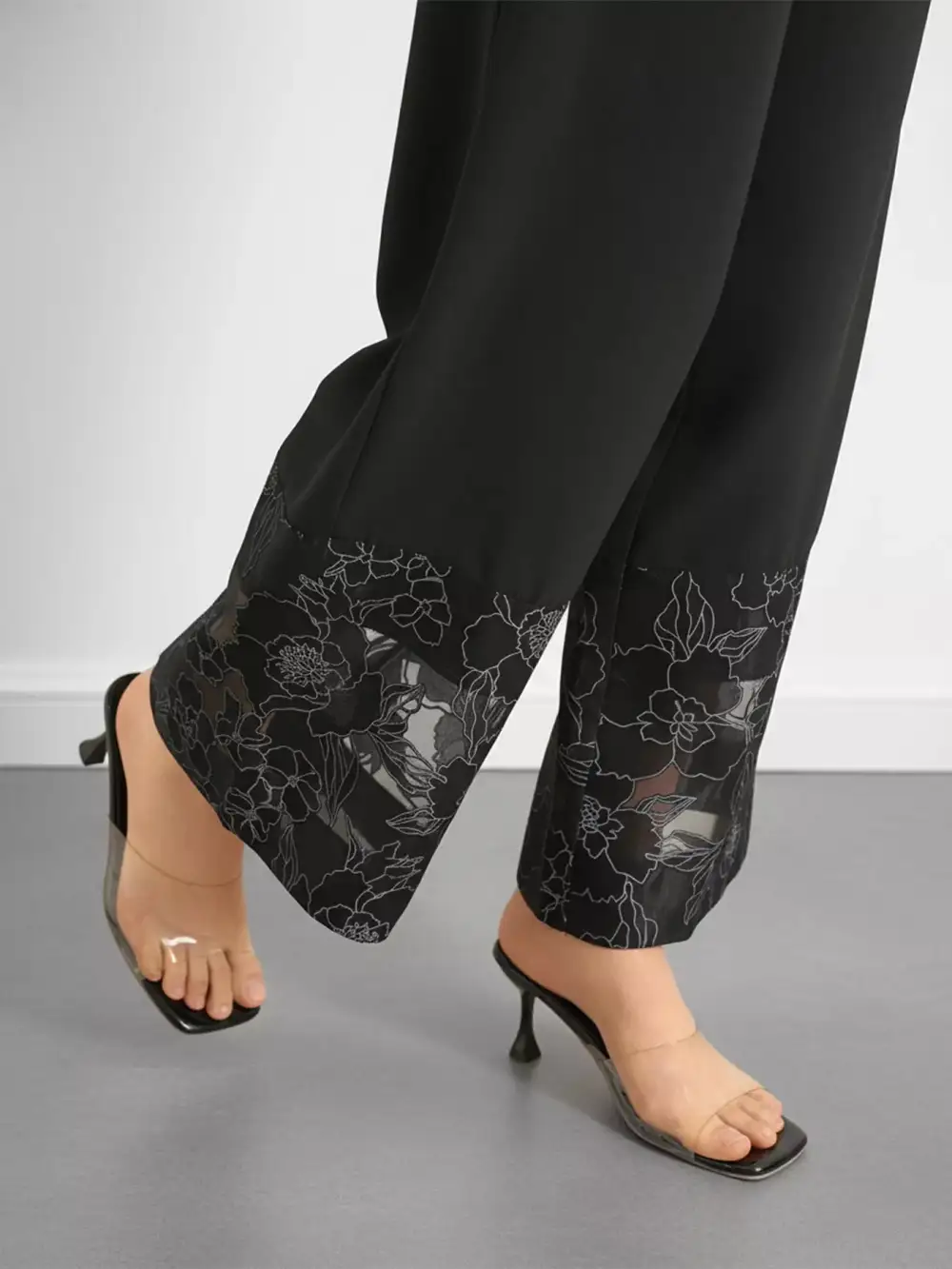 Wide Leg Lace Trim Floral Versatile Pants