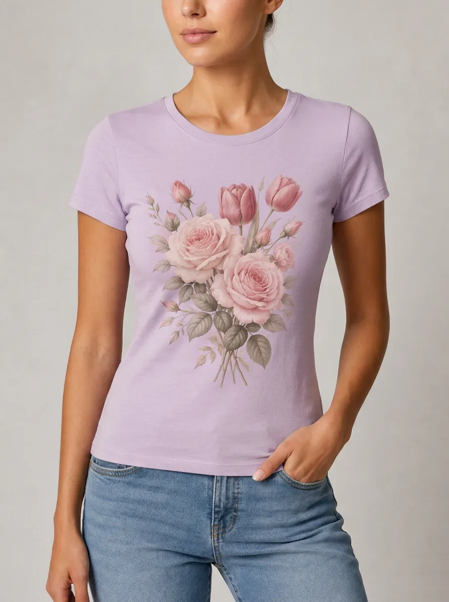 Women's Floral Graphic Crewneck T-Shirt Crewneck Lavender-Graphic