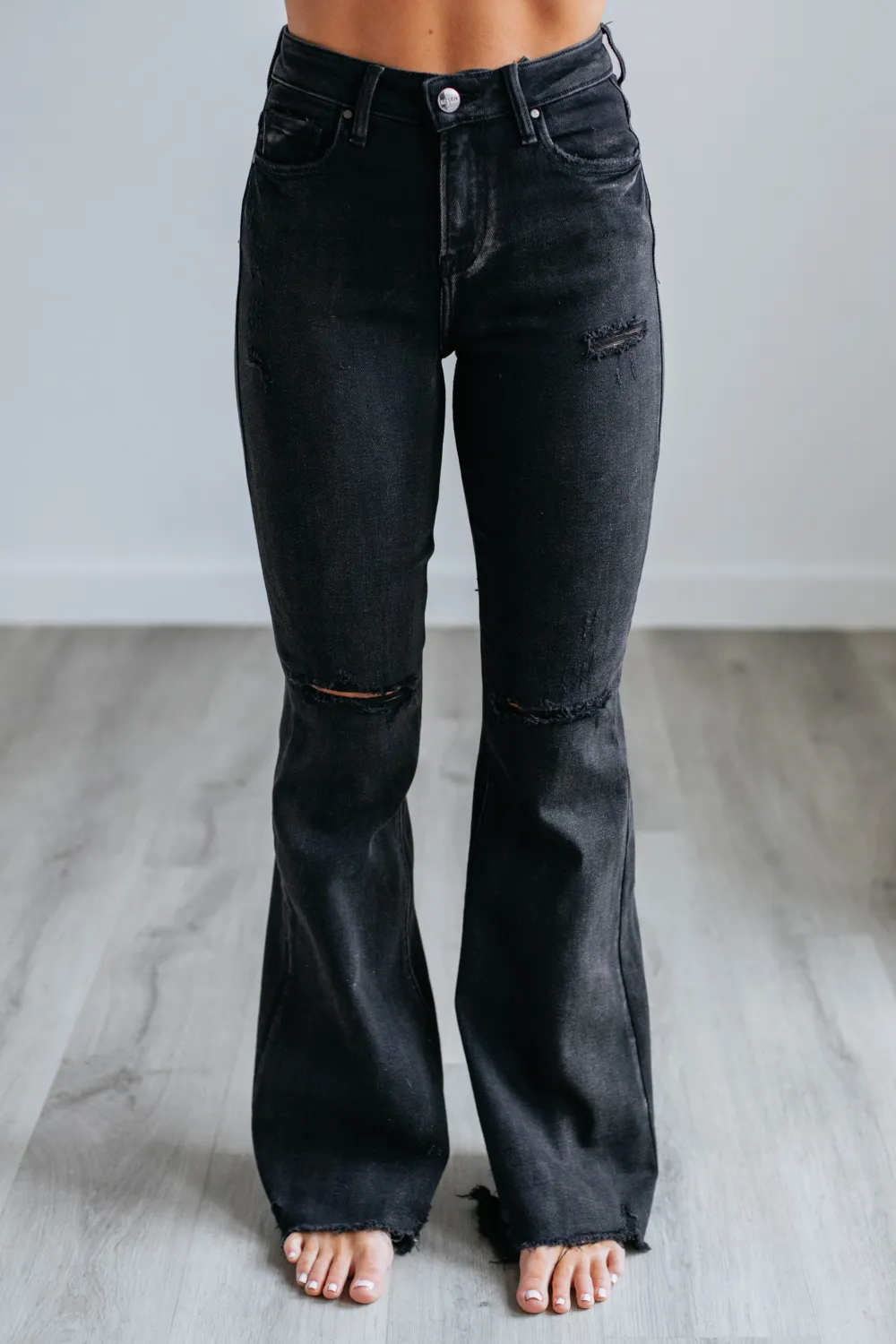 Women's High Rise Flared Leg Cotton Blend Jeans