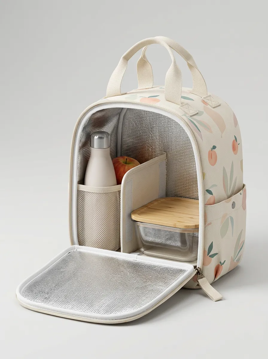 Peach Fruit Lover Botanical Printed Insulated Lunch Bag