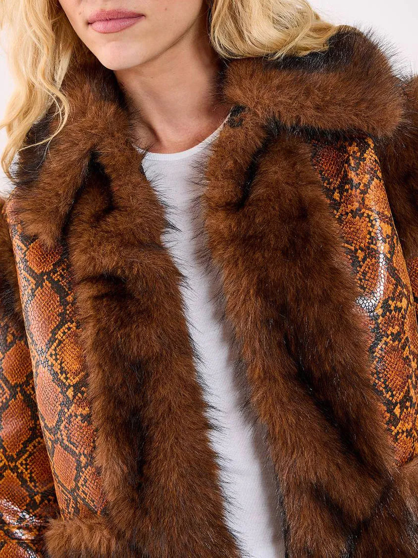 Brown Plaid Faux Fur Trimmed Long Coat