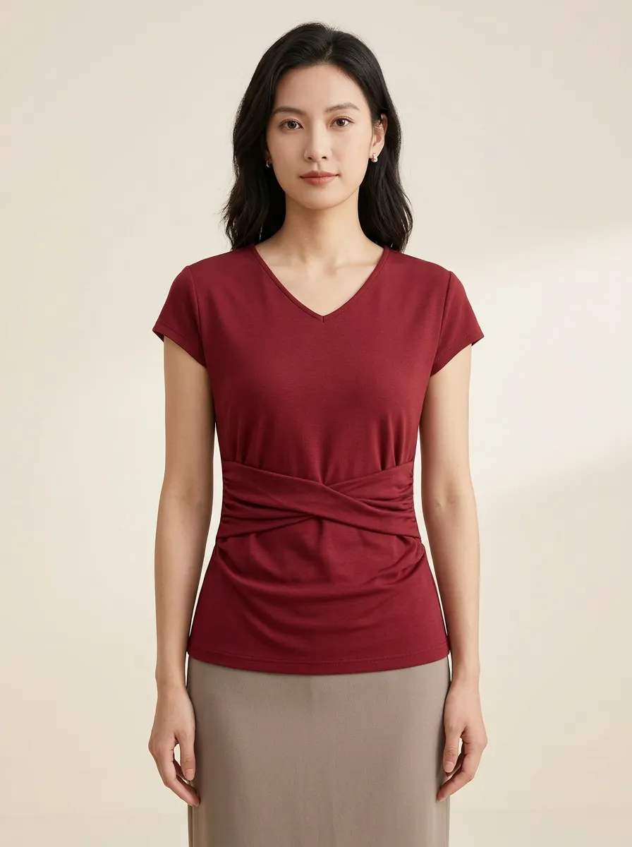 V-Neck Crisscross Fitted Fitted Top