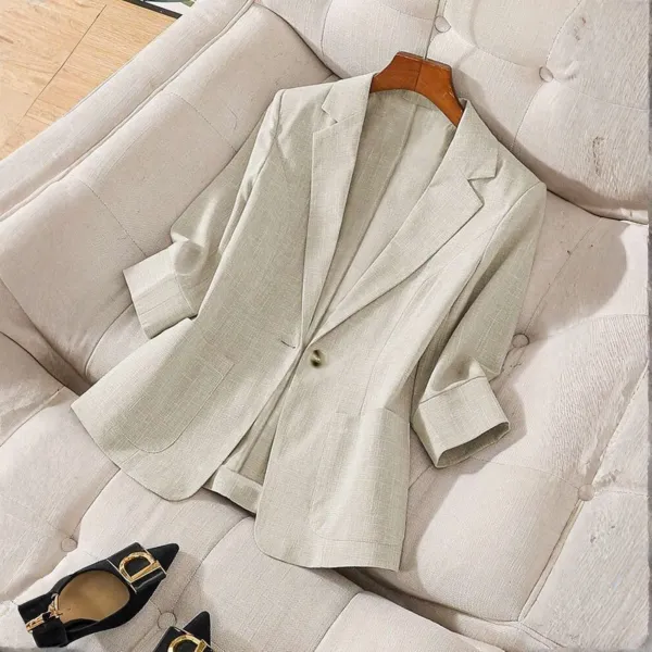 Classy Button Front Long Sleeve Office Blazer Coat
